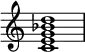{
\override Score.TimeSignature #'stencil = ##f
\relative c' {
\clef treble \time 4/4
<c e g bes d>1
} }