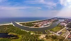 Aerial view of Dziwnów along the Baltic Sea