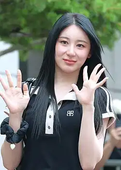Chaeyeon arriving at Music Bank in July 2024.