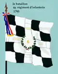 1st battalion's colours, adopted after the declaration of the republic in 1793, the golden lilies of the monarchy removed and top replaced with a spear point.
