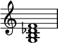 {
\override Score.TimeSignature #'stencil = ##f
\relative c' {
\clef treble
\time 4/4
\key c \major
<g b des f>1
} }