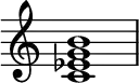 { \new Staff \with{ \magnifyStaff #1.5 } \relative c' {
\override Score.TimeSignature #'stencil = ##f
<c es g b>1
} }