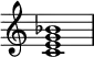 {
\override Score.TimeSignature #'stencil = ##f
\relative c' {
\clef treble \time 4/4
<c e g bes>1
} }
