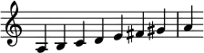
{
\override Score.TimeSignature #'stencil = ##f
\relative c' {
  \clef treble
  \time 7/4 a4 b c d e fis gis a
} }
