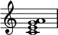 {
\override Score.TimeSignature #'stencil = ##f
\relative c' {
\clef treble \time 4/4
<c e g a>1
} }