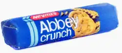 Cylindrical blue package with a golden brown biscuit on the side of the packing