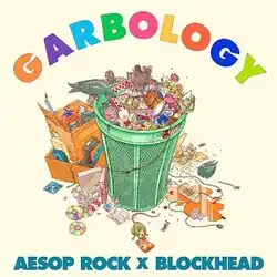 A drawing of a trash can overflowing with refuse sits upon a blank background.
