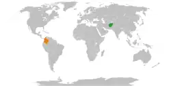 Map indicating locations of Afghanistan and Colombia