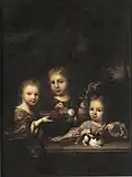 Detail of a painting with (left) Agatha Levina Geelvinck (1701-1761), c. 1705