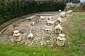 Reproductions of house-shaped haniwa from the Akatsuchiyama Kofun