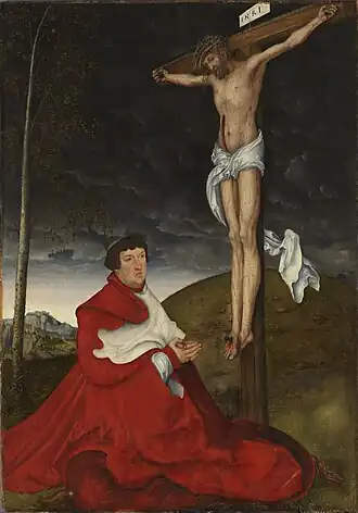 Cardinal Albert praying before the cross (Lucas Cranach the Elder)