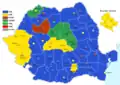 Political map depicting the county president and county seat mayor by winning party