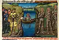 Folio 73v.: Alexander sending a message over a river to the Brahmins.