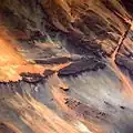 Satellite image of Amojjar Pass, in the canyon just east of the large flat-topped plateau (center) North on the left.