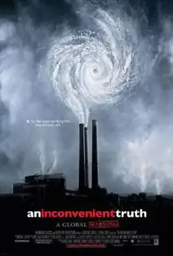 Industrial smoke stacks whose emissions form a hurricane eyewall.