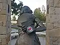 An Antifa sticker placed on the representation of Anne Frank's diary