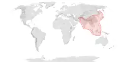Map showing the range of Apis cerana