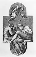 Apollo, Pan, and a putto blowing a horn
