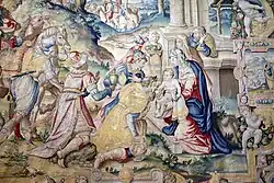 Adoration of the Magi, detail from a 1583 tapestry designed by Allori