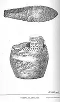 Beaker and flint dagger from Tyddu, Llanelieu, Breconshire (1872)