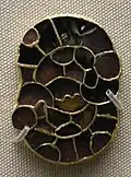 S-shaped cloisonné brooch with representations of eagles