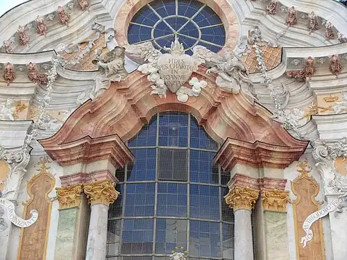 Rococo Composite column and pilaster capitals of the St. Johann Nepomuk, Munich, Germany, by Egid Quirin Asam and Cosmas Damian Asam, 1733-1746[12]