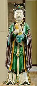 An assistant to the Judge of Hell, figure from a judgement group; 16th century; glazed earthenware and painted decoration; height: 148&nbsp;cm, width: 36&nbsp;cm, depth: 20&nbsp;cm; British Museum