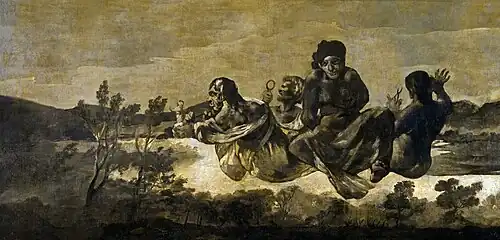 A depiction of the Fates, specifically Atropos, exercising her power on a captive man.