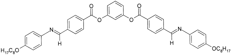 A bent-rod (calamitic) mesogen, where the antiferroelectric smectic C phase exists between 145&nbsp;°C (crystal) and 162&nbsp;°C (isotropic liquid).[2][3]