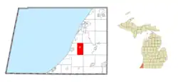 Location within Berrien County (red) and the administered village of Baroda (pink)