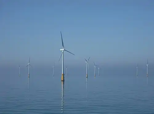 Offshore wind turbines at Barrow, off Walney Island in the Irish Sea