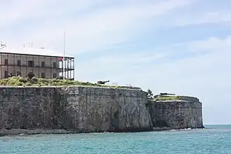 Bastions C and D of the Keep at the Royal Naval Dockyard on Ireland Island, Bermuda, with 6-inch Mk VIIs