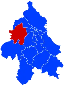 Location of Surčin within the city of Belgrade