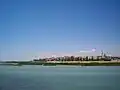 View of Beysehir from the lake, the Eşrefoğlu Mosque is on the right with the minaret.