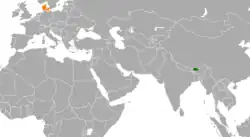 Map indicating locations of Bhutan and Denmark