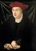 Portrait of Cardinal Albert of Brandenburg, Landesmuseum Mainz, 52,3 x 37,5&nbsp;cm, workshop of Cranach