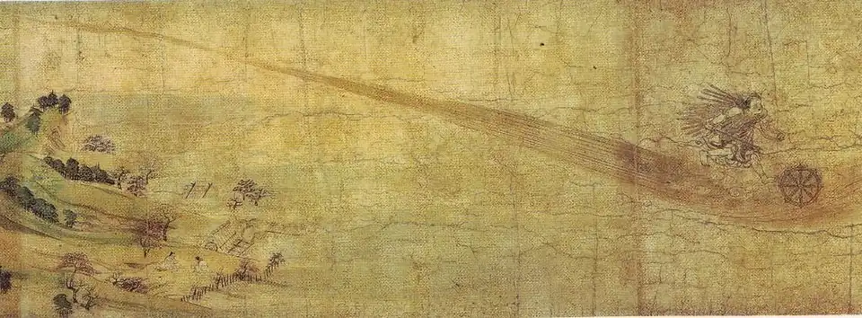 Long vanishing line guiding eye movement, Shigisan Engi Emaki, 12th century