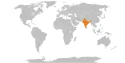 Map indicating locations of Bosnia and Herzegovina and India