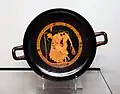 Attic kylix depicting a lover and a beloved. Brygos Painter. Around 485 - 480 BCE. Ashmolean Museum[62]