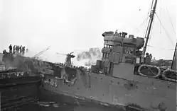 In the Royal Navy from the 18th Century onwards, hammocks and bedding were rolled up each day and stowed in netting along the ships sides to air (unless the weather was bad) and performed the function of mantlets to reduce the effect of splinters, grape and musket fire in battle. By World War I these had been replaced by splinter mats to protect exposed areas such as the bridge (nautical). These were again used in World War II. A German photo of HMS&nbsp;Campbeltown after the St Nazaire Raid before she exploded.