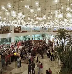 The entrance foyer of the palace and its many lights