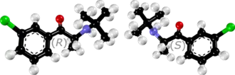 Ball-and-stick model of the (S) isomer of the bupropion molecule