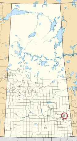 A map of the province of Saskatchewan showing 297 rural municipalities and hundreds of small Indian reserves. One is highlighted with a red circle.