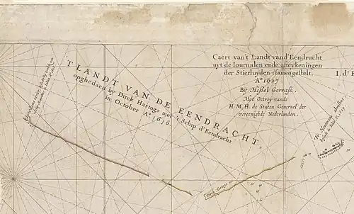 Part of Caert van't Landt van d'Eendracht that names Eendrachtsland