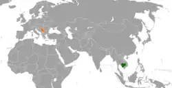 Map indicating locations of Cambodia and Serbia