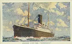 An impressive ocean liner on the high seas, billowing steam as it goes