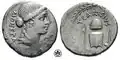 Roman Denarius issued by T. Carisius (46BCE) showing the moneyer's die, anvil, hammer and tongs