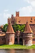 Exterior view of Bridge Gate, in 14th century main entrance to the castle