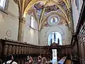Interior of the church of San Lorenzo in the Certosa del Galluzzo near Florence. The window of Christ the Redeemer was made by Ulisse De Matteis ca. 1870-80.