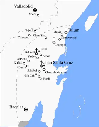 Territory under the Mayan control, c. 1870.
